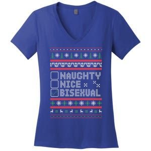 Naught Nice Bisexual Pride Funny Ugly Christmas Theme Party Gift Women's V-Neck T-Shirt