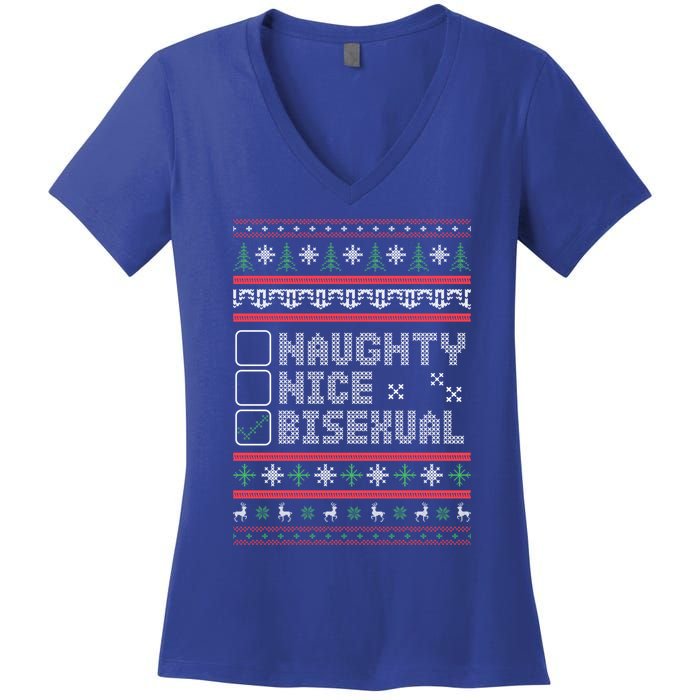 Naught Nice Bisexual Pride Funny Ugly Christmas Theme Party Gift Women's V-Neck T-Shirt