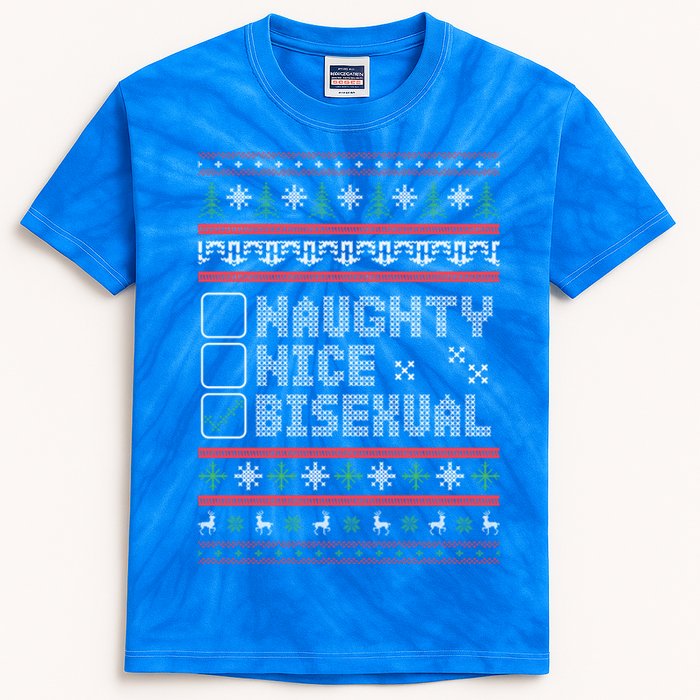 Naught Nice Bisexual Pride Funny Ugly Christmas Theme Party Gift Kids Tie-Dye T-Shirt