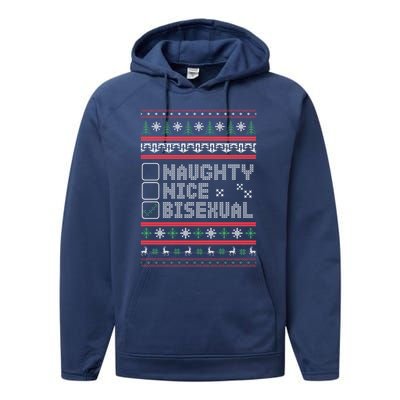 Naught Nice Bisexual Pride Funny Ugly Christmas Theme Party Gift Performance Fleece Hoodie