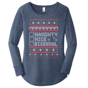 Naught Nice Bisexual Pride Funny Ugly Christmas Theme Party Gift Women's Perfect Tri Tunic Long Sleeve Shirt