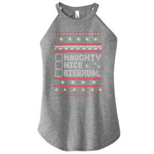 Naught Nice Bisexual Pride Funny Ugly Christmas Theme Party Gift Women's Perfect Tri Rocker Tank