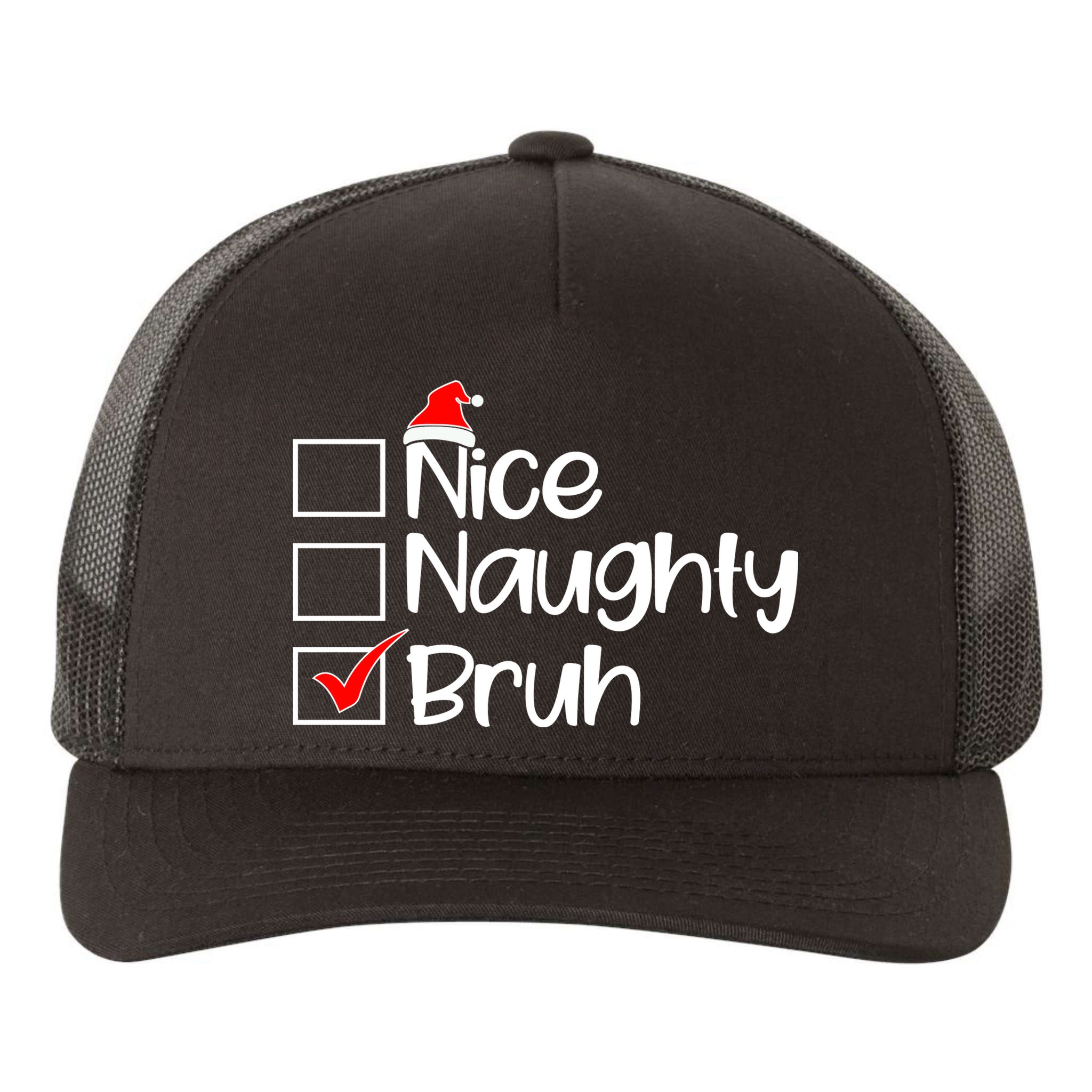 Nice Naughty Bruh Christmas Yupoong Adult 5-Panel Trucker Hat