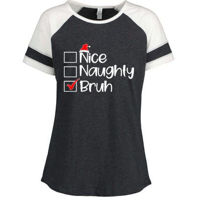 Nice Naughty Bruh Christmas Enza Ladies Jersey Colorblock Tee