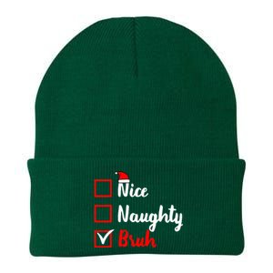 Nice Naughty Bruh Funny Matching Christmas List Santa Claus Knit Cap Winter Beanie