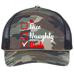 Nice Naughty Bruh Funny Matching Christmas List Santa Claus Retro Rope Trucker Hat Cap