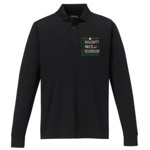 Naughty Nice Bourbon Christmas List Bourbon Ugly Cute Gift Performance Long Sleeve Polo