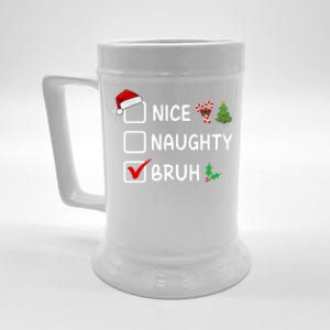 Nice Naughty Bruh Christmas List Santa Hat Funny Xmas Gift Beer Stein