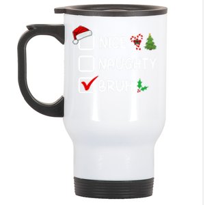 Nice Naughty Bruh Christmas List Santa Hat Funny Xmas Gift Stainless Steel Travel Mug