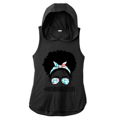 Nicu Nurse Black Afro Messy Bun Crew African American Gift Ladies PosiCharge Tri-Blend Wicking Draft Hoodie Tank