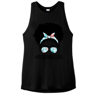 Nicu Nurse Black Afro Messy Bun Crew African American Gift Ladies PosiCharge Tri-Blend Wicking Tank