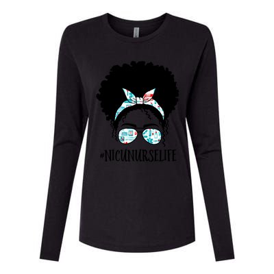 Nicu Nurse Black Afro Messy Bun Crew African American Gift Womens Cotton Relaxed Long Sleeve T-Shirt