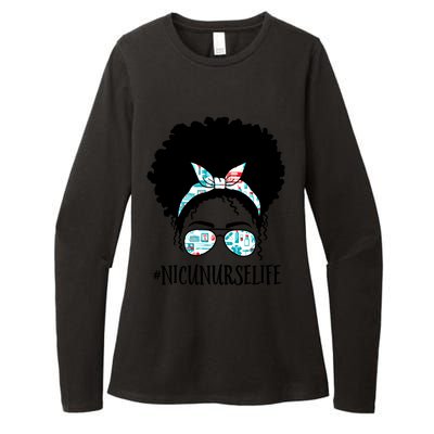 Nicu Nurse Black Afro Messy Bun Crew African American Gift Womens CVC Long Sleeve Shirt