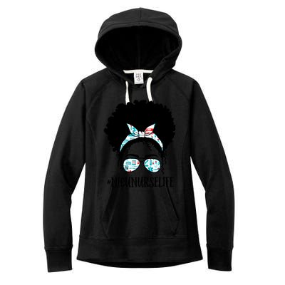 Nicu Nurse Black Afro Messy Bun Crew African American Gift Women's Fleece Hoodie