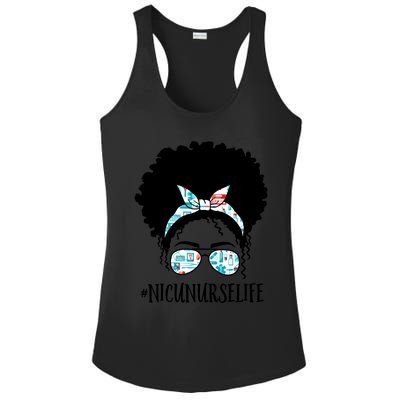 Nicu Nurse Black Afro Messy Bun Crew African American Gift Ladies PosiCharge Competitor Racerback Tank