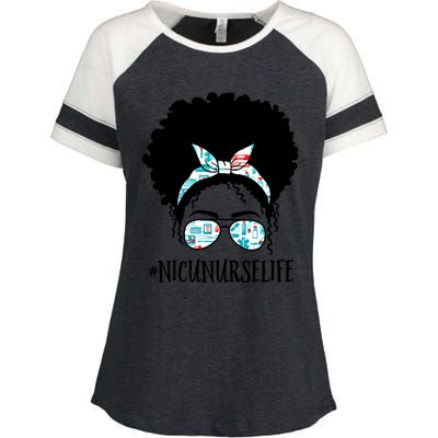 Nicu Nurse Black Afro Messy Bun Crew African American Gift Enza Ladies Jersey Colorblock Tee