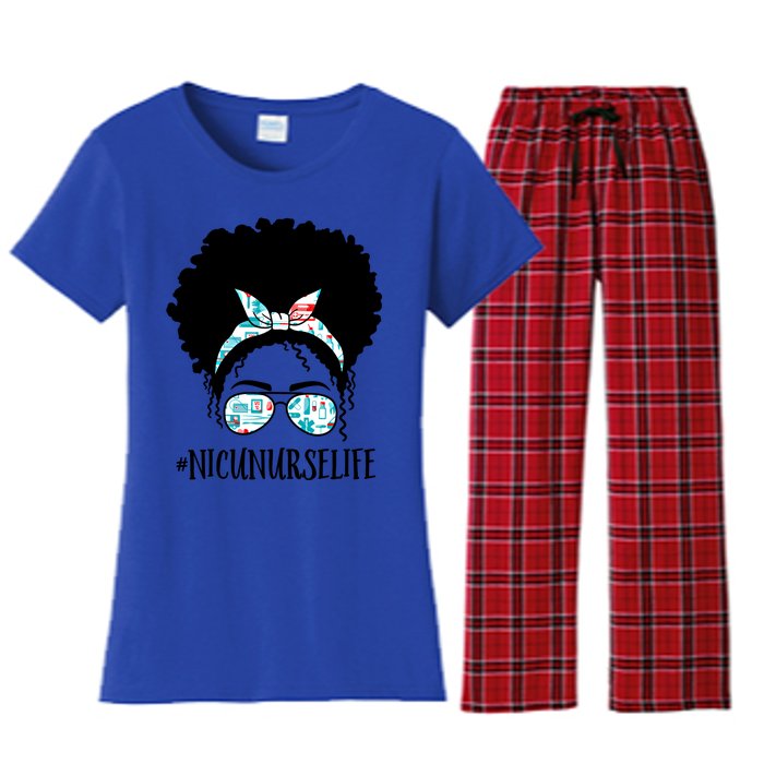 Nicu Nurse Black Afro Messy Bun Crew African American Gift Women's Flannel Pajama Set