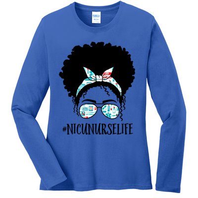 Nicu Nurse Black Afro Messy Bun Crew African American Gift Ladies Long Sleeve Shirt