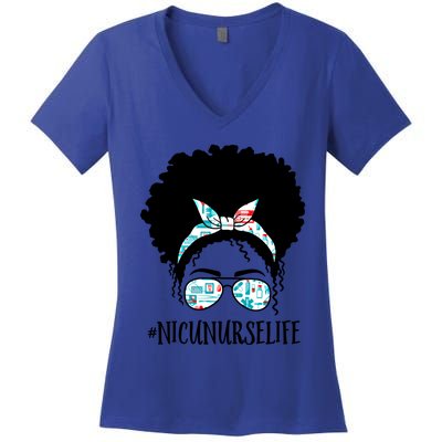 Nicu Nurse Black Afro Messy Bun Crew African American Gift Women's V-Neck T-Shirt