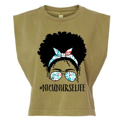 Nicu Nurse Black Afro Messy Bun Crew African American Gift Garment-Dyed Women's Muscle Tee