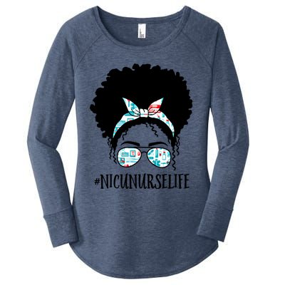 Nicu Nurse Black Afro Messy Bun Crew African American Gift Women's Perfect Tri Tunic Long Sleeve Shirt