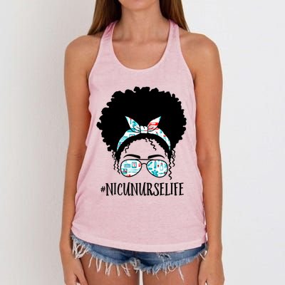 Nicu Nurse Black Afro Messy Bun Crew African American Gift Women's Knotted Racerback Tank