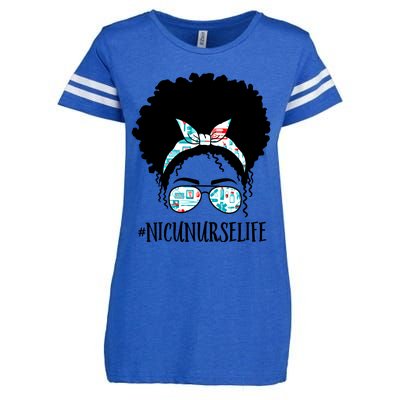 Nicu Nurse Black Afro Messy Bun Crew African American Gift Enza Ladies Jersey Football T-Shirt