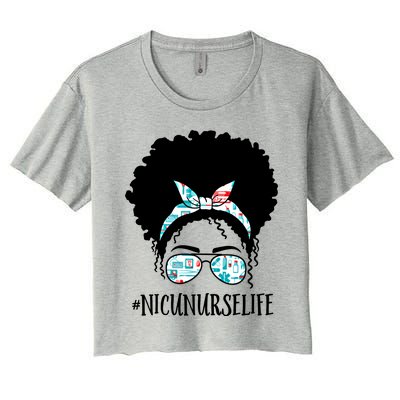 Nicu Nurse Black Afro Messy Bun Crew African American Gift Women's Crop Top Tee