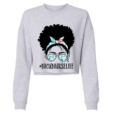 Nicu Nurse Black Afro Messy Bun Crew African American Gift Cropped Pullover Crew