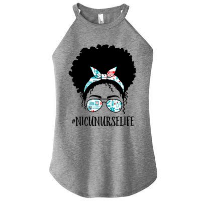 Nicu Nurse Black Afro Messy Bun Crew African American Gift Women's Perfect Tri Rocker Tank