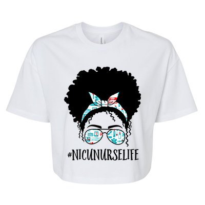 Nicu Nurse Black Afro Messy Bun Crew African American Gift Bella+Canvas Jersey Crop Tee