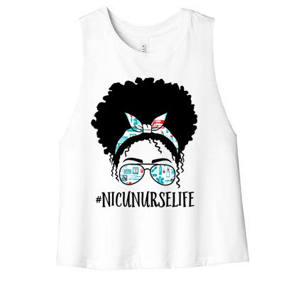 Nicu Nurse Black Afro Messy Bun Crew African American Gift Women's Racerback Cropped Tank