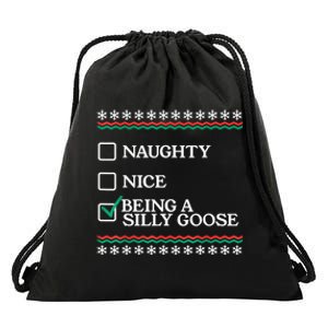 Naughty Nice Being A Silly Goose Funny Christmas Xmas Drawstring Bag