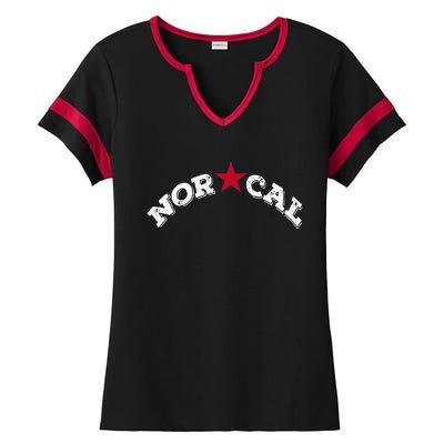 Norcal Northern California White Letter Ladies Halftime Notch Neck Tee