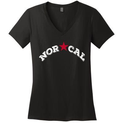 Norcal Northern California White Letter Women's V-Neck T-Shirt