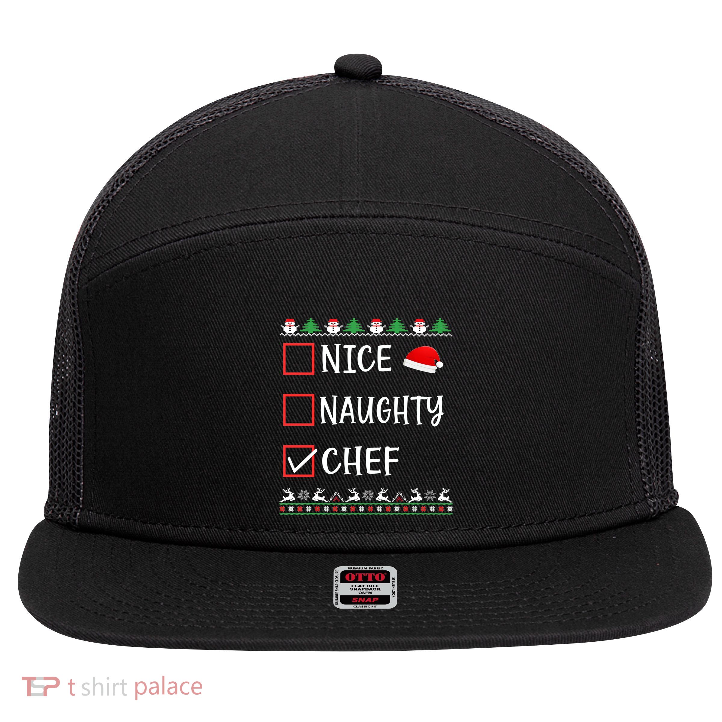 Nice Naughty Chef Funny Ugly Christmas List Family Xmas Gift 7 Panel Mesh Trucker Snapback Hat