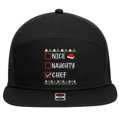 Nice Naughty Chef Funny Ugly Christmas List Family Xmas Gift 7 Panel Mesh Trucker Snapback Hat