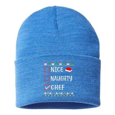 Nice Naughty Chef Funny Ugly Christmas List Family Xmas Gift Sustainable Knit Beanie