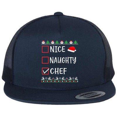 Nice Naughty Chef Funny Ugly Christmas List Family Xmas Gift Flat Bill Trucker Hat