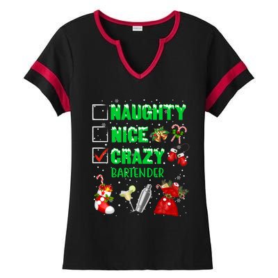 Naughty Nice Crazy Bartender Christmas Xmas Gift Ladies Halftime Notch Neck Tee