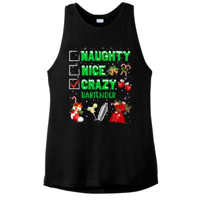 Naughty Nice Crazy Bartender Christmas Xmas Gift Ladies PosiCharge Tri-Blend Wicking Tank