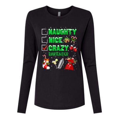 Naughty Nice Crazy Bartender Christmas Xmas Gift Womens Cotton Relaxed Long Sleeve T-Shirt