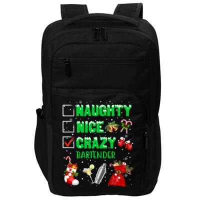 Naughty Nice Crazy Bartender Christmas Xmas Gift Impact Tech Backpack