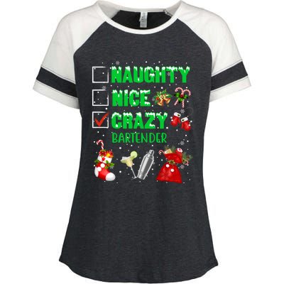 Naughty Nice Crazy Bartender Christmas Xmas Gift Enza Ladies Jersey Colorblock Tee