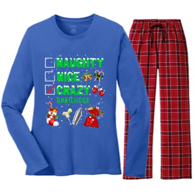 Naughty Nice Crazy Bartender Christmas Xmas Gift Women's Long Sleeve Flannel Pajama Set 