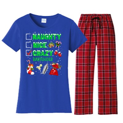 Naughty Nice Crazy Bartender Christmas Xmas Gift Women's Flannel Pajama Set