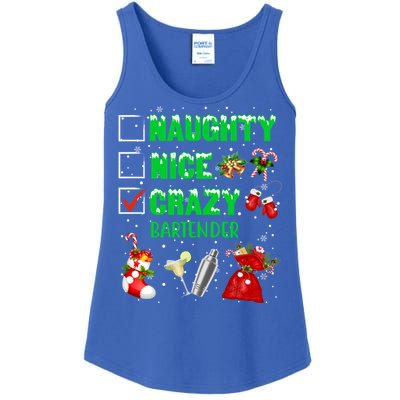 Naughty Nice Crazy Bartender Christmas Xmas Gift Ladies Essential Tank