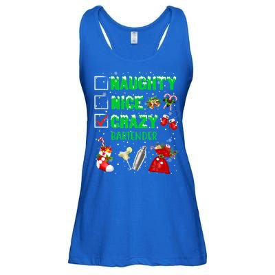 Naughty Nice Crazy Bartender Christmas Xmas Gift Ladies Essential Flowy Tank