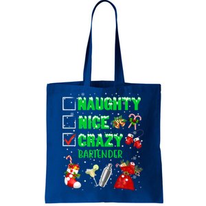 Naughty Nice Crazy Bartender Christmas Xmas Gift Tote Bag