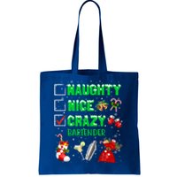 Naughty Nice Crazy Bartender Christmas Xmas Gift Tote Bag